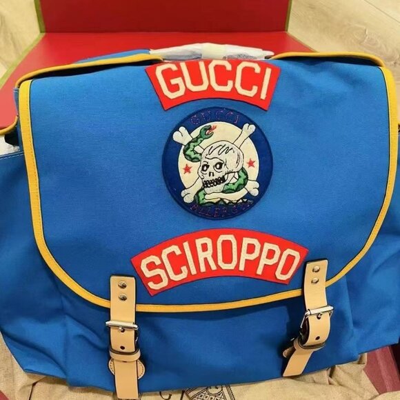 Authentic Gucci Canvas Childrens Sciroppo Patch Backpack Blue NIB - Picture 2 of 7